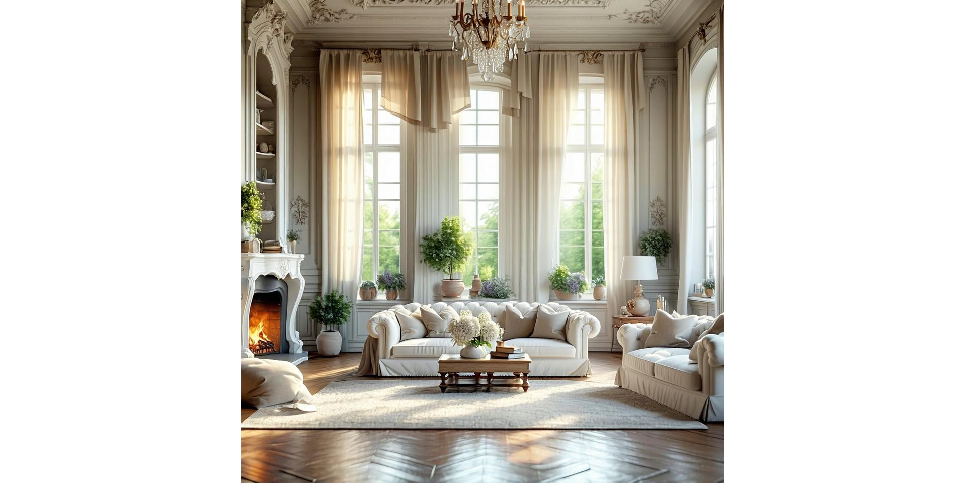 Salon lumineux et élégant, décoré à la française